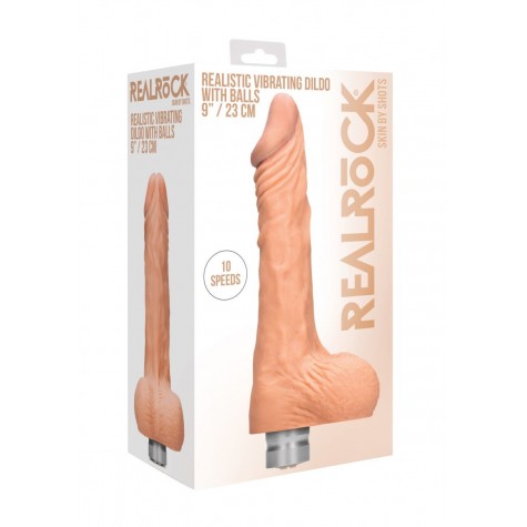 Телесный вибратор Vibrating Dildo With Balls - 25 см.